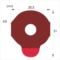 Schemat przedstawiający wymiary przylepca Red Five 26,5 mm