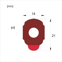 Schemat przedstawiający wymiary przylepca Red Five mini owalnego 18 x 14 mm