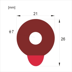 Schemat przedstawiający wymiary przylepca Red Five fi 21 mm