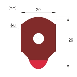 Schemat przedstawiający wymiary przylepca Red Five owalnego 26 x 20 mm