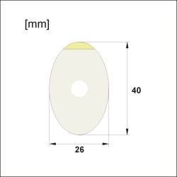 Pojedyncza folia ochronna owalna do powłok śliskich 40 x 26 mm z widocznymi wymiarami