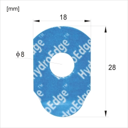Pojedynczy przylepiec Hydroedge 18 mm Half-Eye z wyraźnie zaznaczonymi wymiarami