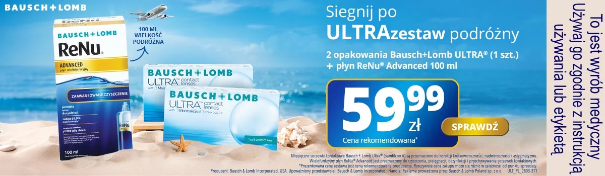 ULTRA 1 szt. × 2 + ReNu Advanced 100 ml – zestaw soczewek miesięcznych z płynem