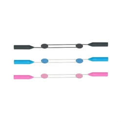 S107-D XS – regulowany sznurek do okularów na białym tle; trzy egzemplarze ułożone poziomo, owalne regulatory pośrodku i