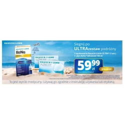 Zestaw ULTRA 1 szt. × 2 oraz płyn ReNu Advanced 100 ml – opakowania produktów Bausch + Lomb