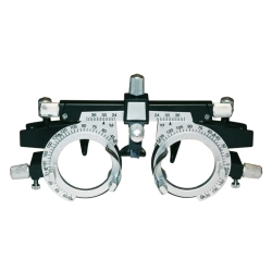 Czarna oprawa próbna CT2202A z dwoma pierścieniami na soczewki 38 mm, skalami osi i pokrętłami regulacji PD 48–80 mm ora