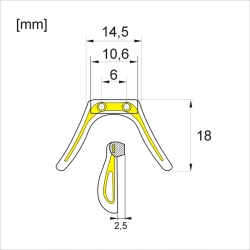 Mostek silikonowy pełny MSR‑3 z metalową wkładką w kolorze złotym na białym tle, ujęcie frontowe z wyraźnym kontrastem między transparentnym silikonem a złotym insertem