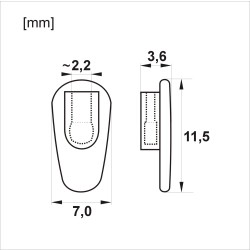 Rysunek techniczny nanośników CTY‑307 z wymiarami w milimetrach: wysokość 11,5 mm, szerokość 7,0 mm, grubość 3,6 mm