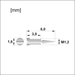Łamana śrubka M1,2 × 6,0 mm, po złamaniu 3,0 mm, główka 1,6 mm