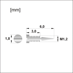 Łamana śrubka M1,2 × 6,0 mm, po złamaniu 3,0 mm, główka 1,8 mm