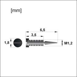 Łamana śrubka M1,2 × 6,5 mm, po złamaniu 3,5 mm, główka 1,8 mm - czarna