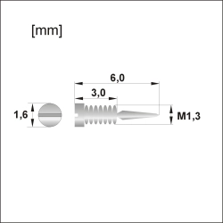 Łamana śrubka M1,3 × 6,0 mm, po złamaniu 3,0 mm, główka 1,6 mm