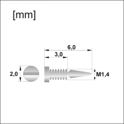 Łamana śrubka M1,4 × 6,0 mm, po złamaniu 3,0 mm, główka 2,0 mm