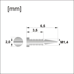 Łamana śrubka M1,4 × 6,5 mm, po złamaniu 3,5 mm, główka 2,0 mm