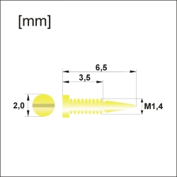 Łamana śrubka M1,4 × 6,5 mm, po złamaniu 3,5 mm, główka 2,0 mm - złota