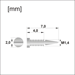 Łamana śrubka M1,4 × 7,0 mm, po złamaniu 4,0 mm, główka 2,0 mm