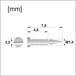 Łamana śrubka M1,4 × 7,5 mm, po złamaniu 4,5 mm, główka 2,0 mm