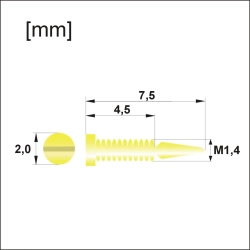 Łamana śrubka M1,4 × 7,5 mm, po złamaniu 4,5 mm, główka 2,0 mm - złota