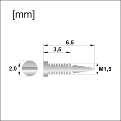 Łamana śrubka M1,5 × 6,5 mm, po złamaniu 3,5 mm, główka 2,0 mm