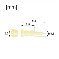 Łamana śrubka M1,6 × 6,5 mm, po złamaniu 3,5 mm, główka 2,0 mm - złota