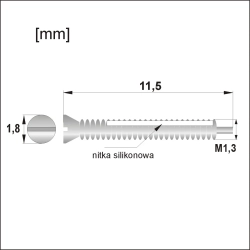 Śrubka samoblokująca z silikonem M1,3 × 11,50 mm, główka 1,8 mm, srebrna