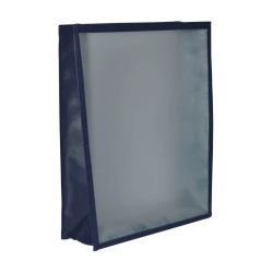 Koperta A5 z przezroczystą folią, mieszek 50 mm, obszycie skaj PVC w kolorze czarnym, narożniki proste