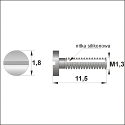 Śrubki, wkręty M1.3 / dł.11,50mm / główka 1,8mm - srebrne z silikonem
