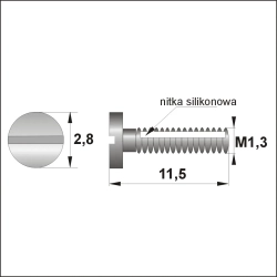 Śrubki, wkręty M1.3 / dł.11,50mm / główka 2,8mm - srebrne z silikonem