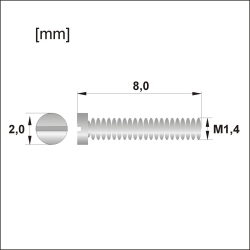 Śrubki, wkręty M1.4 / dł.8,00mm / gł.2,0mm - srebrne