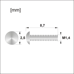 Śrubki, wkręty M1.4 / dł.8,70mm / gł.2,5mm - srebrne, główka typu NIT, bez nacięć